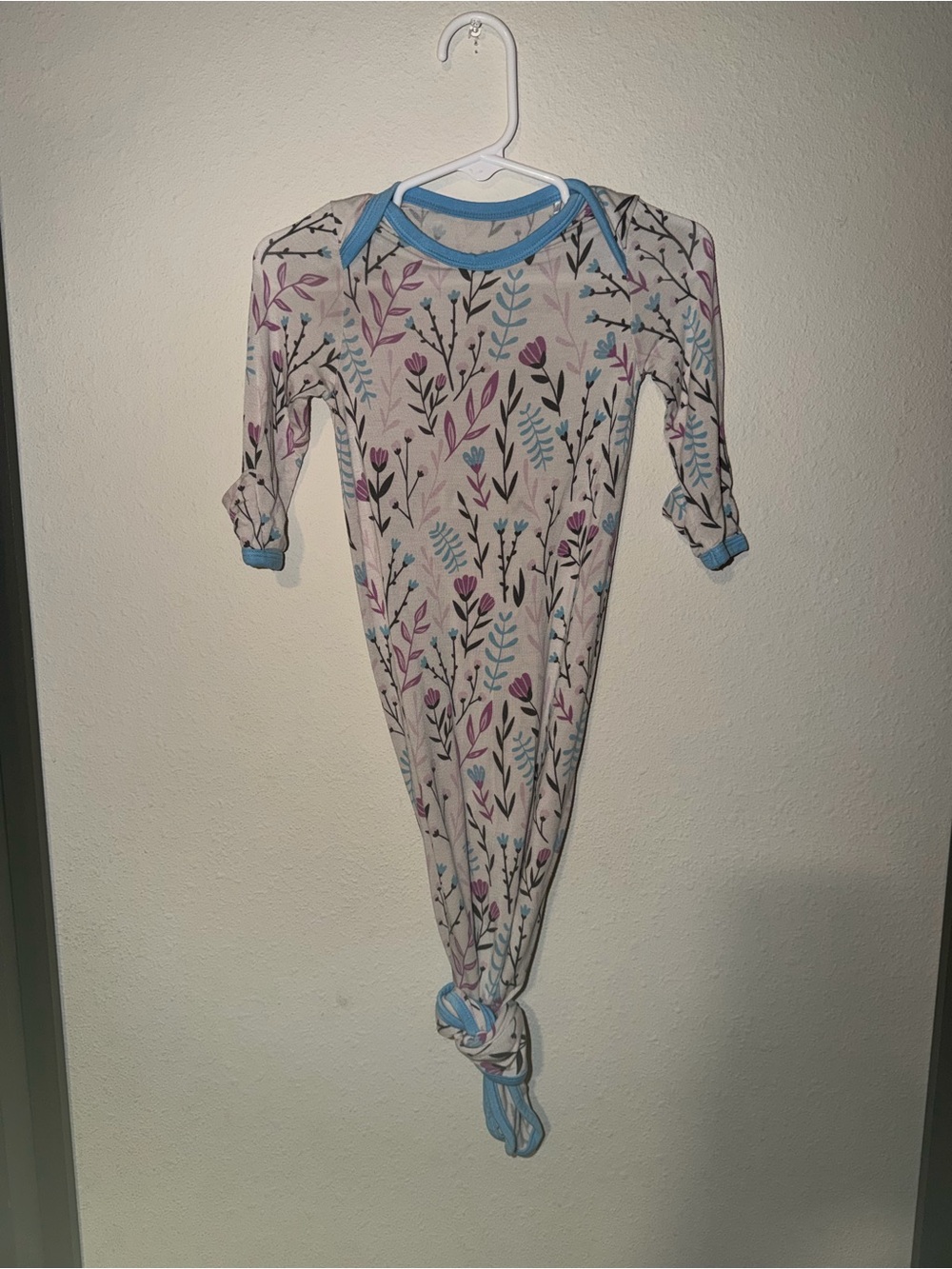 Little Sleepies Floral Knot Gown - Purple & Blue Trim